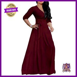 Plus Size Maxi Dress with Pockets 3/4 Sleeves Summer Beach Sundress